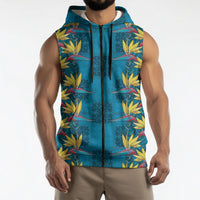 Hawaii Waikiki King Sleeveless Zip Hoodie Blue Quilt With Pua Manu LT05 - Polynesian Pride