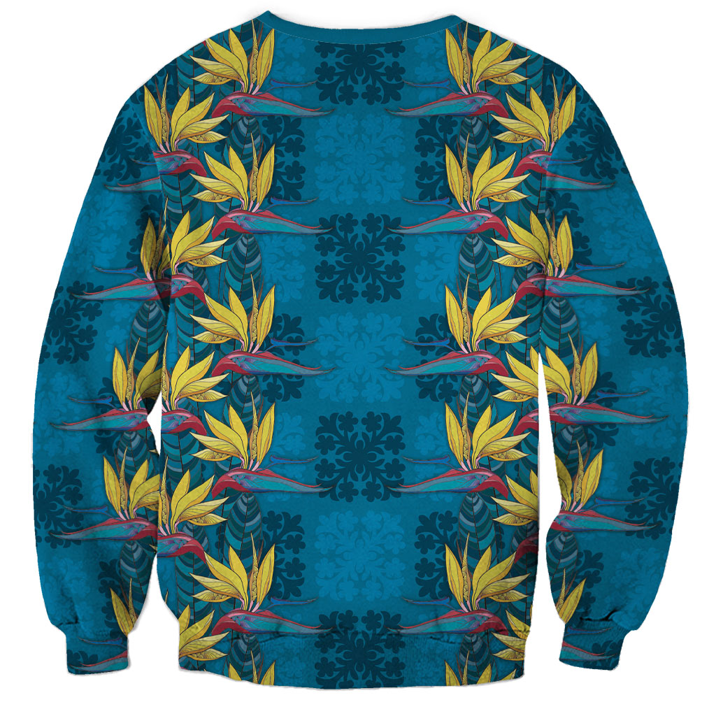 Hawaii Waikiki King Sweatshirt Blue Quilt With Pua Manu LT05 - Polynesian Pride