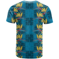 Hawaii Waikiki King T Shirt Blue Quilt With Pua Manu LT05 - Polynesian Pride