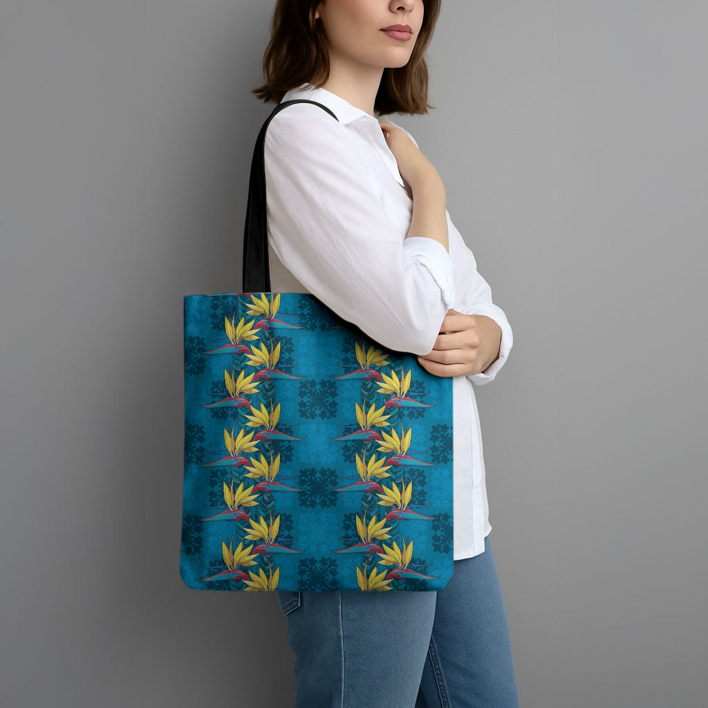 Hawaii Waikiki King Tote Bag Blue Quilt With Pua Manu LT05 - Polynesian Pride