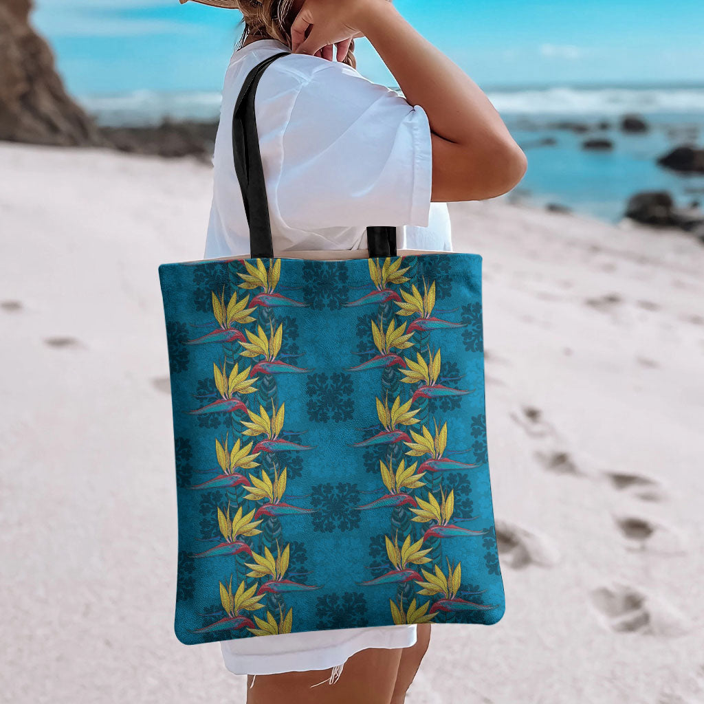 Hawaii Waikiki King Tote Bag Blue Quilt With Pua Manu LT05 - Polynesian Pride