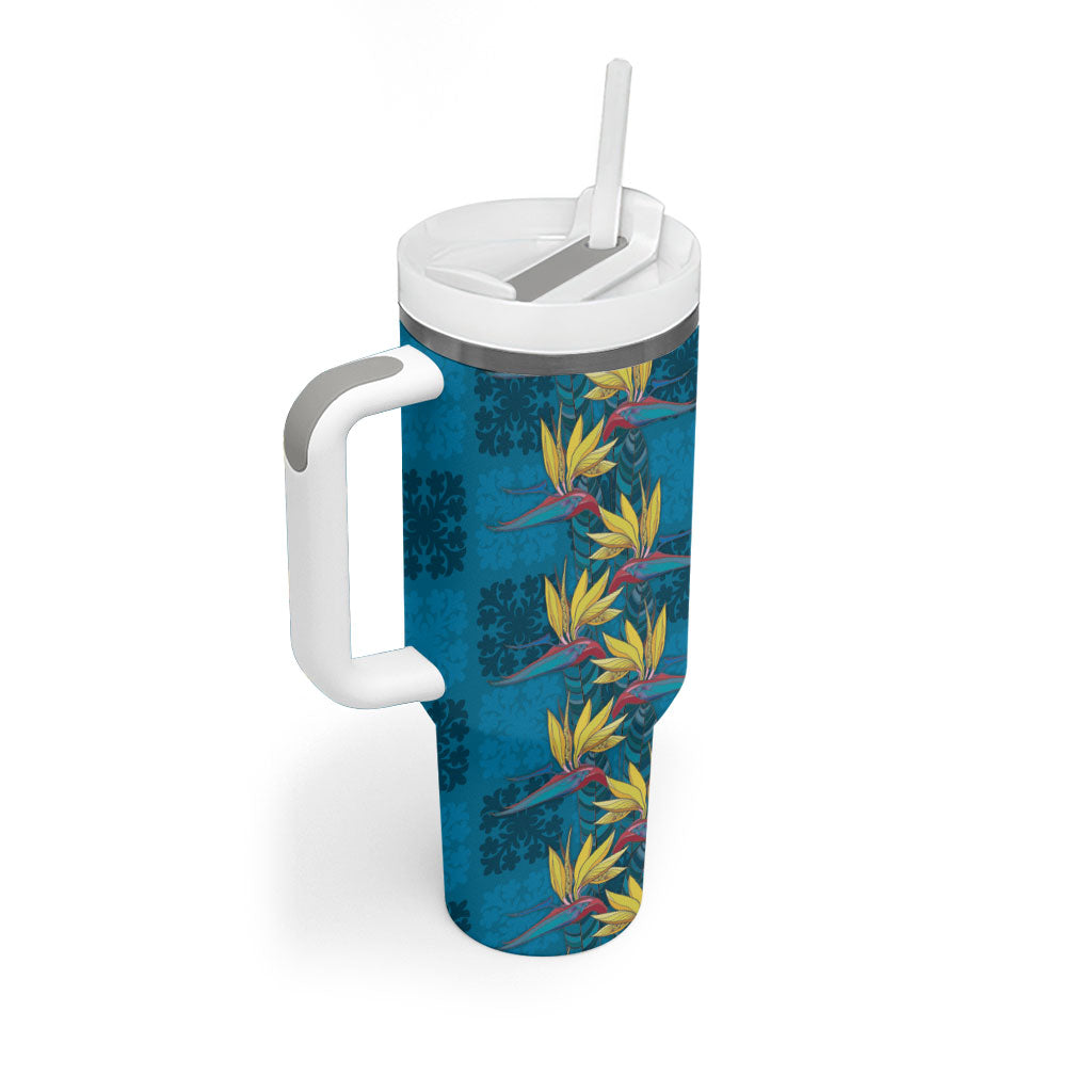 Hawaii Waikiki King Tumbler With Handle Blue Quilt With Pua Manu LT05 - Polynesian Pride