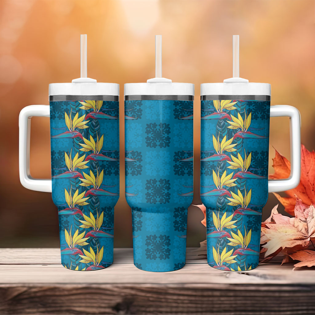 Hawaii Waikiki King Tumbler With Handle Blue Quilt With Pua Manu LT05 - Polynesian Pride