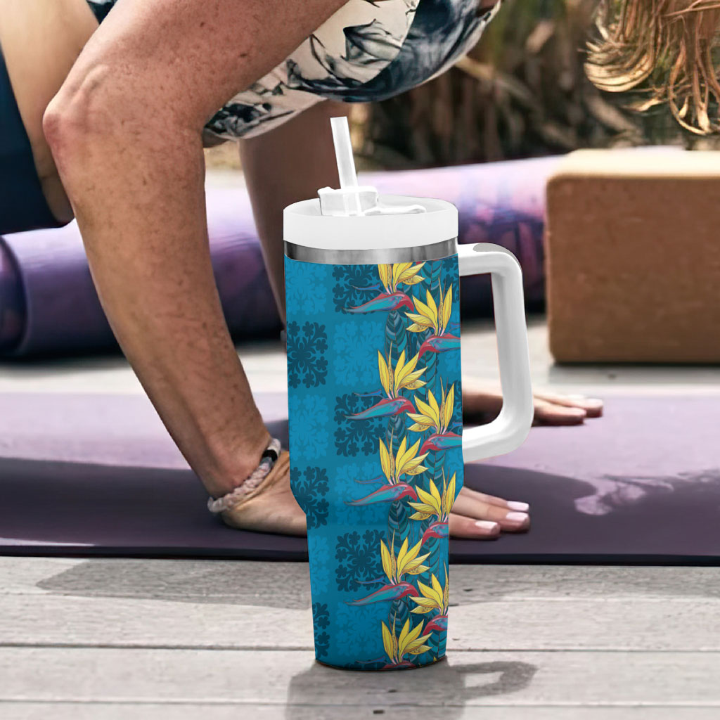 Hawaii Waikiki King Tumbler With Handle Blue Quilt With Pua Manu LT05 - Polynesian Pride