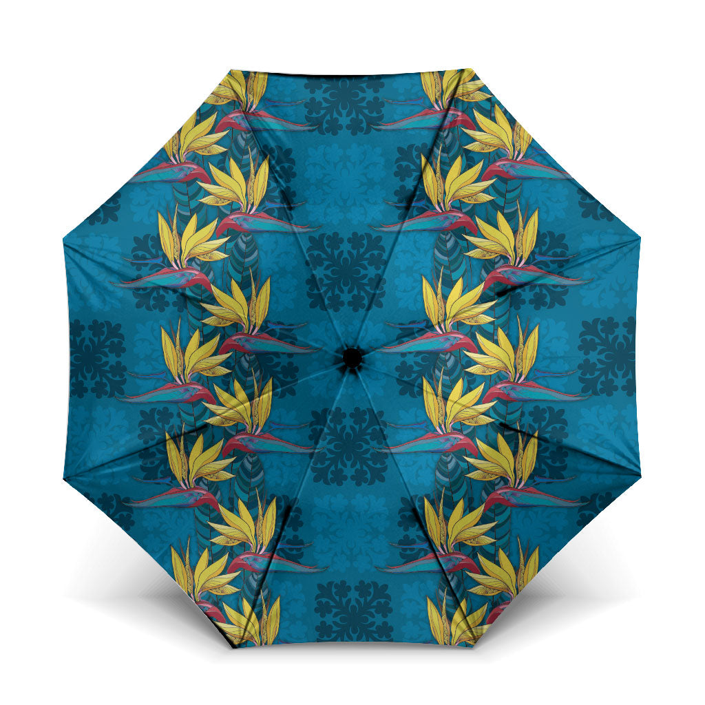 Hawaii Waikiki King Umbrella Blue Quilt With Pua Manu LT05 One Size Folded 11.42 inch Opened Diameter 37.4 inch Blue - Polynesian Pride
