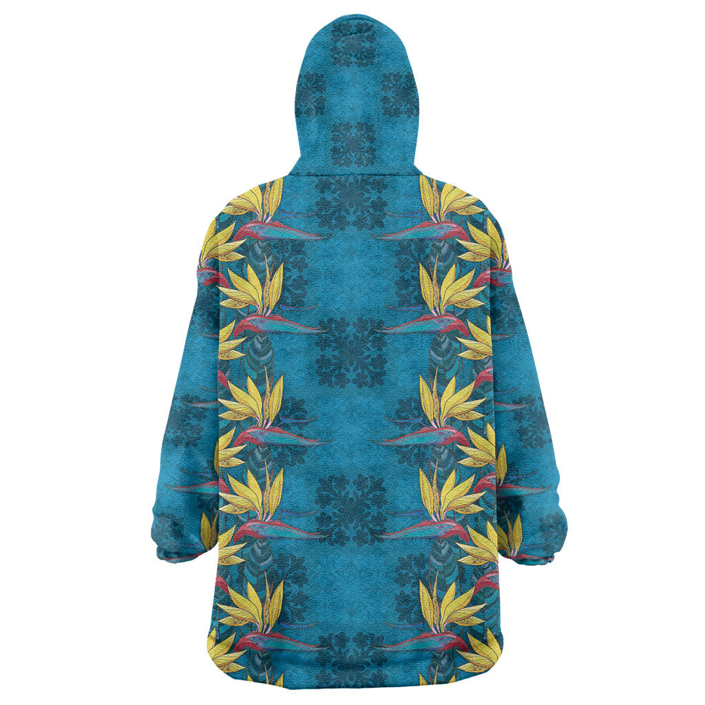 Hawaii Waikiki King Wearable Blanket Hoodie Blue Quilt With Pua Manu LT05 - Polynesian Pride