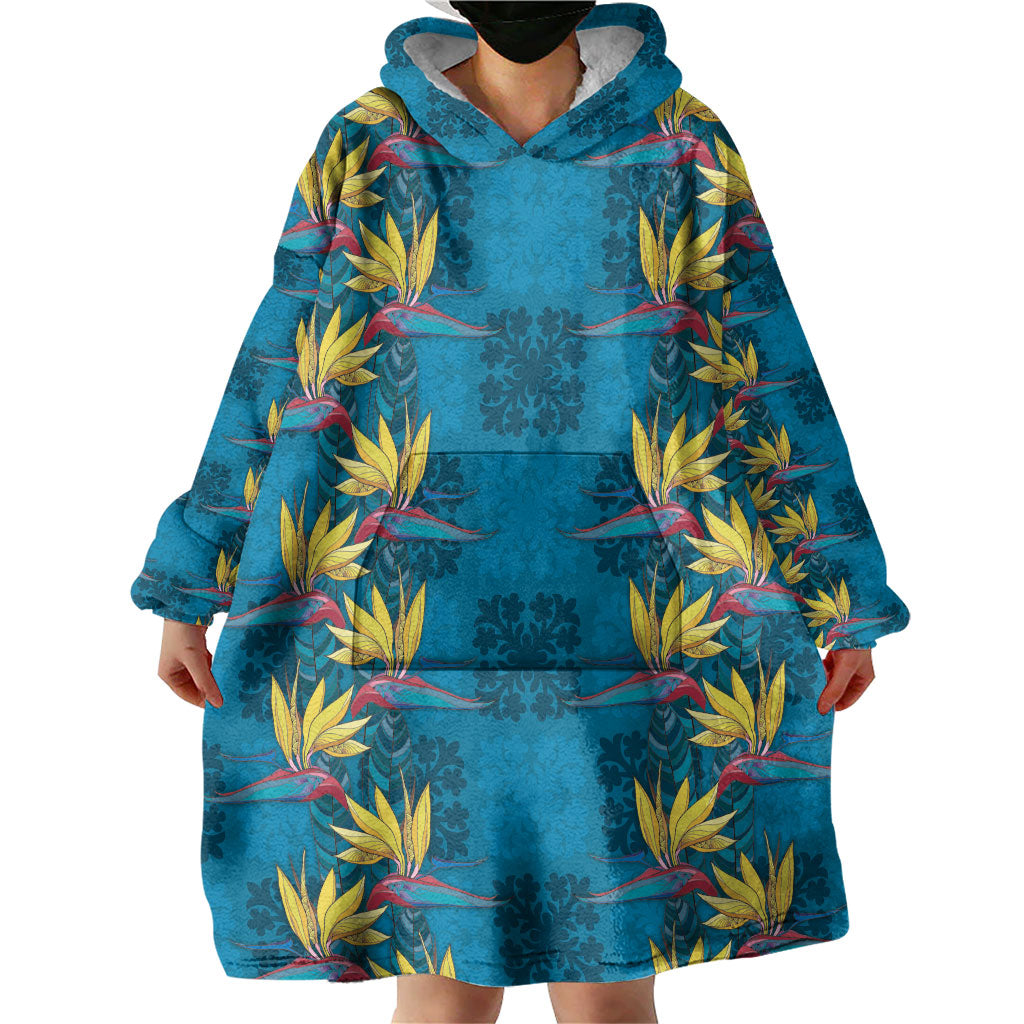 Hawaii Waikiki King Wearable Blanket Hoodie Blue Quilt With Pua Manu LT05 - Polynesian Pride