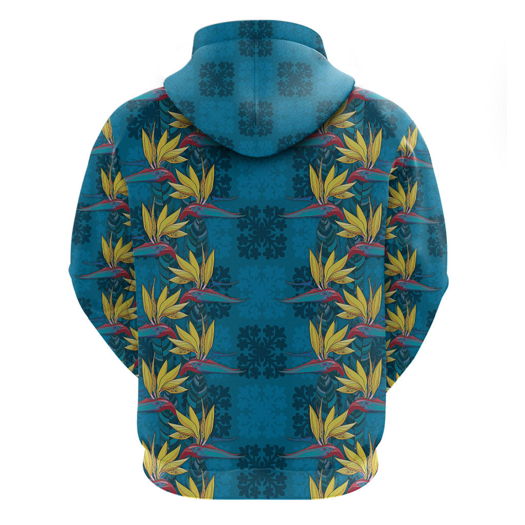 Hawaii Waikiki King Zip Hoodie Blue Quilt With Pua Manu LT05 - Polynesian Pride