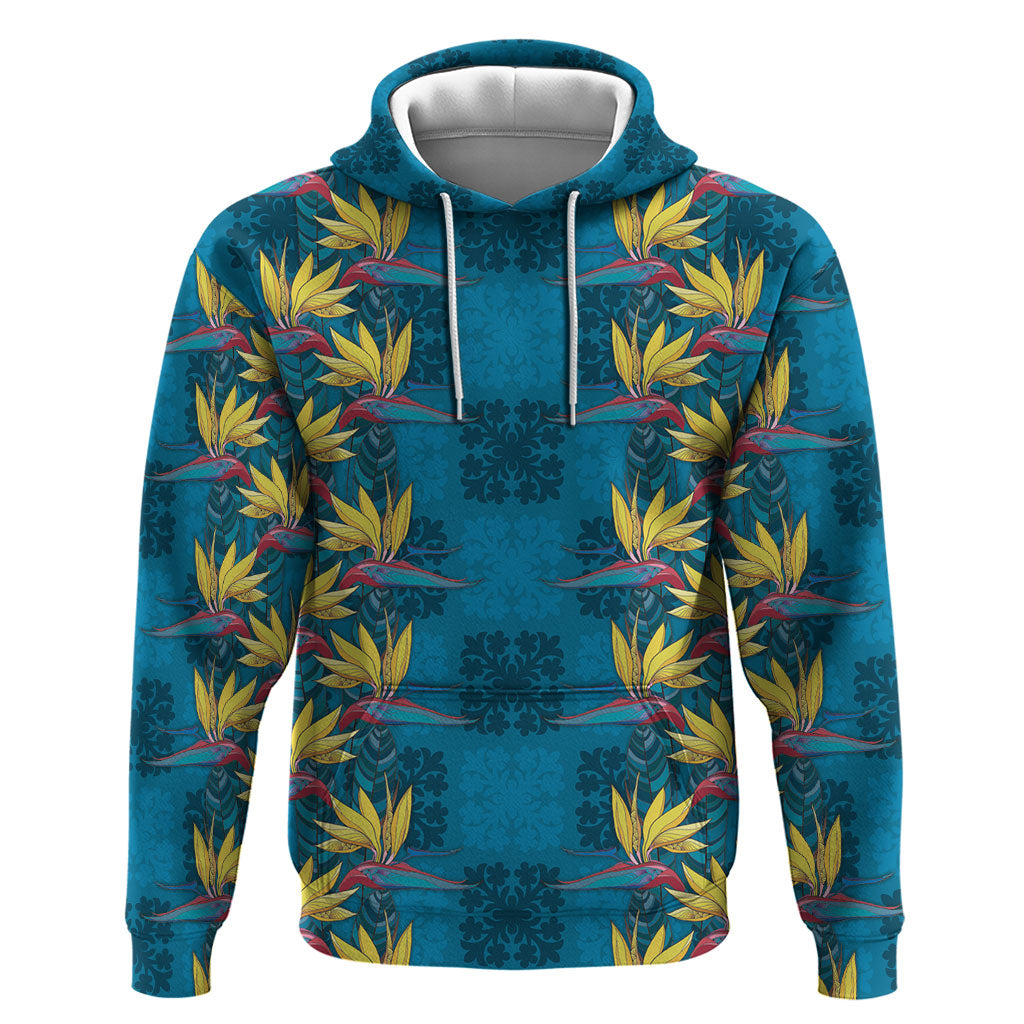 Hawaii Waikiki King Zip Hoodie Blue Quilt With Pua Manu LT05 Pullover Hoodie Blue - Polynesian Pride
