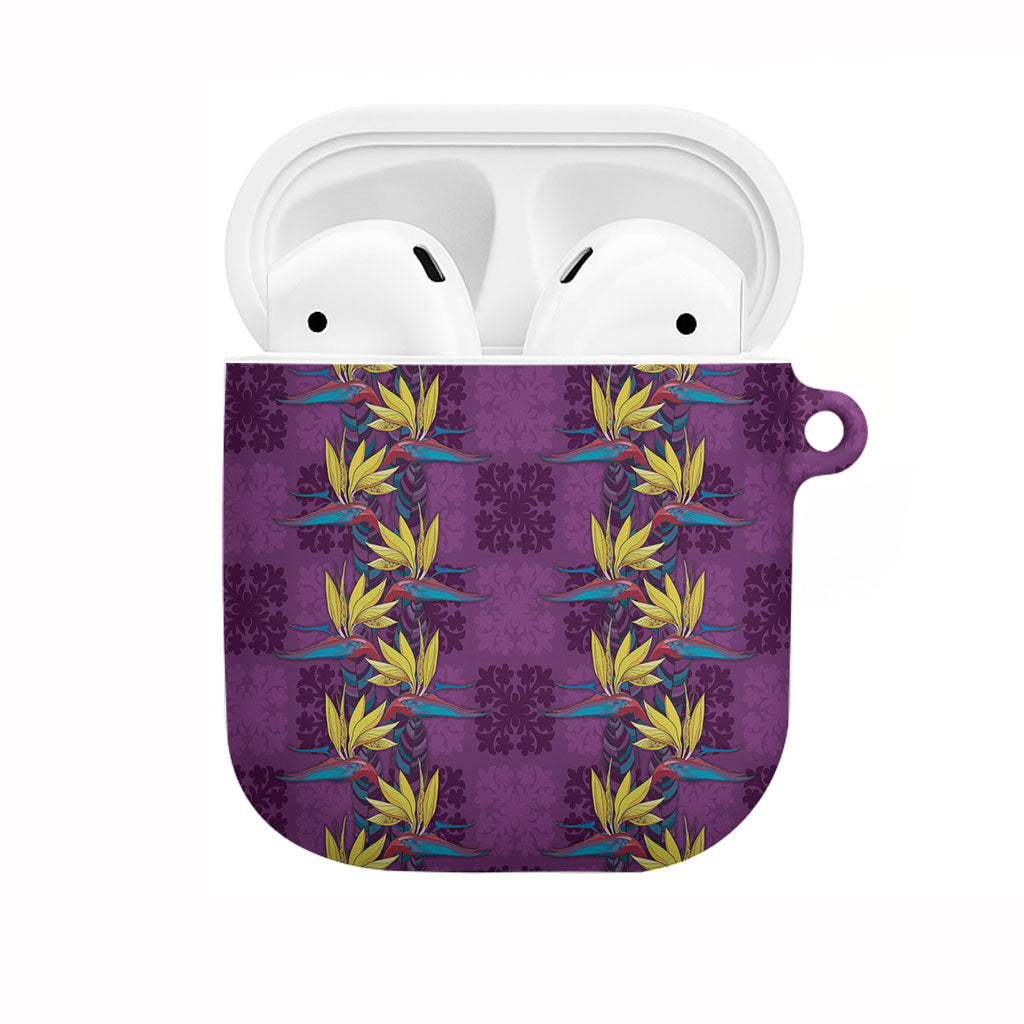 Hawaii Waikiki King AirPods Case Purple Quilt With Pua Manu LT05 Purple - Polynesian Pride