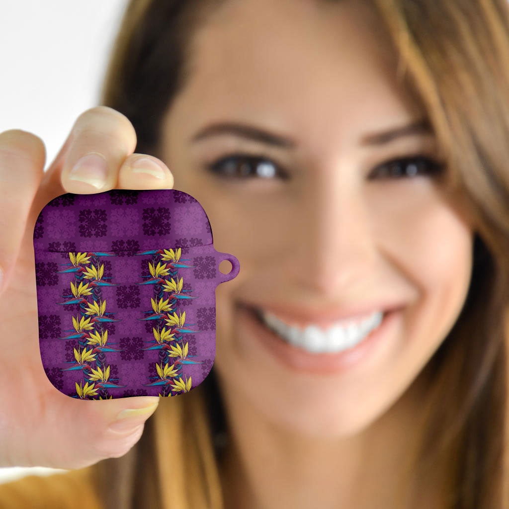 Hawaii Waikiki King AirPods Case Purple Quilt With Pua Manu LT05 - Polynesian Pride