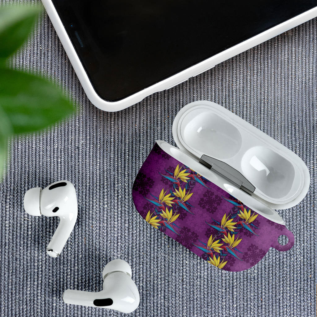 Hawaii Waikiki King AirPods Case Purple Quilt With Pua Manu LT05 - Polynesian Pride