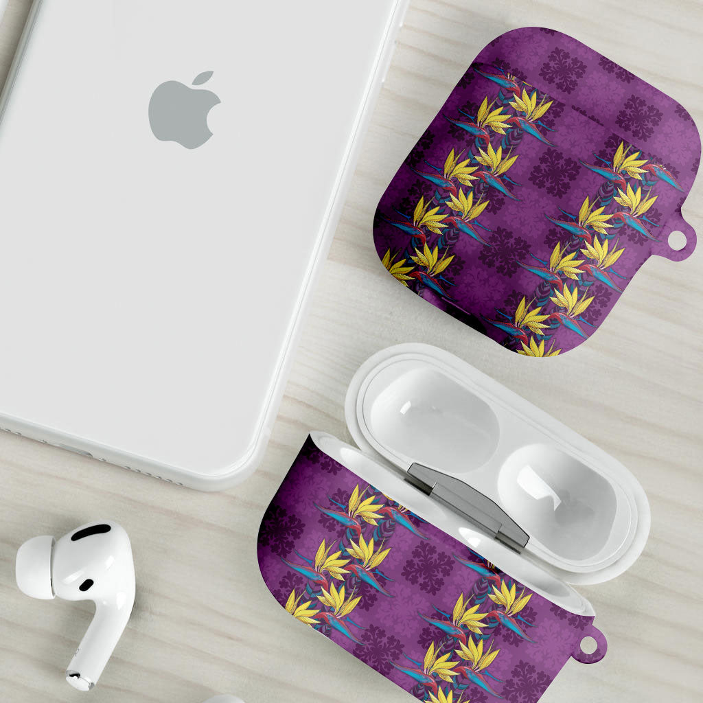 Hawaii Waikiki King AirPods Case Purple Quilt With Pua Manu LT05 - Polynesian Pride