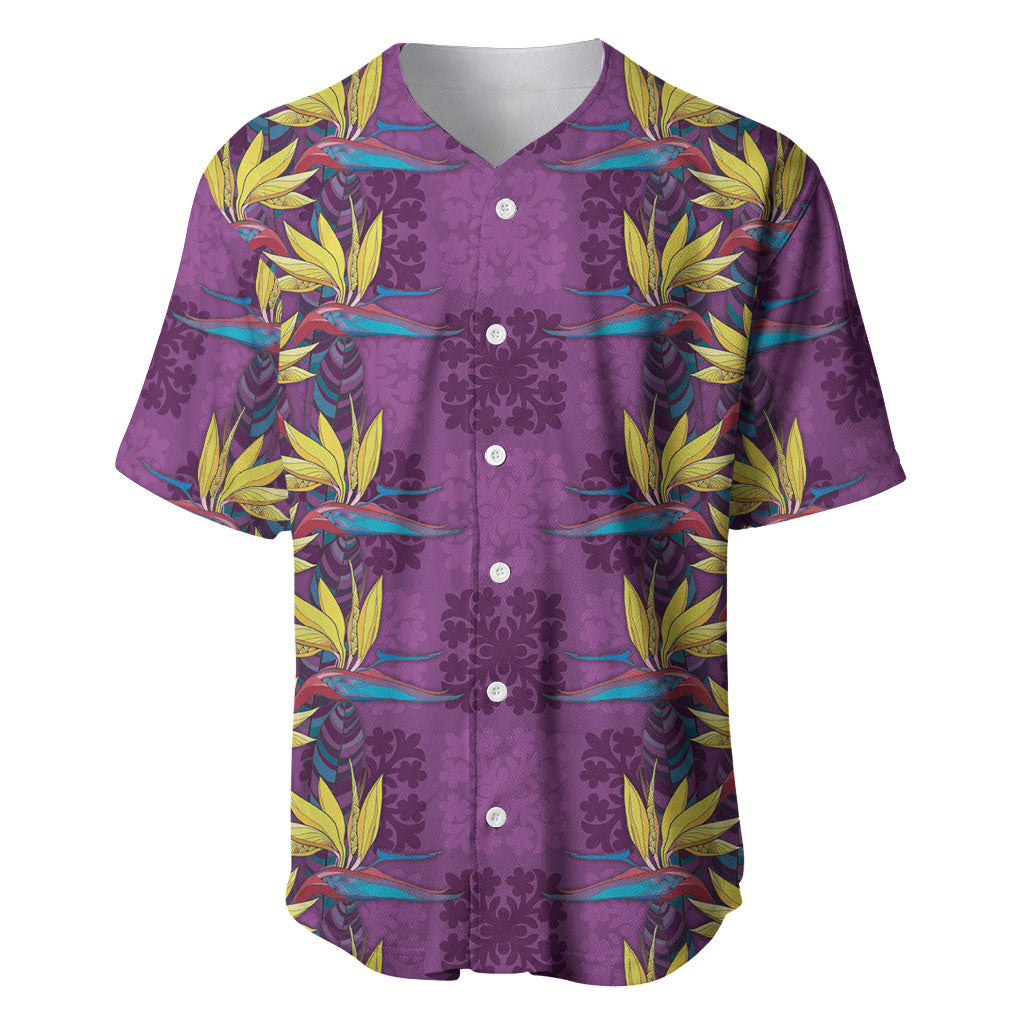 Hawaii Waikiki King Baseball Jersey Purple Quilt With Pua Manu LT05 Purple - Polynesian Pride