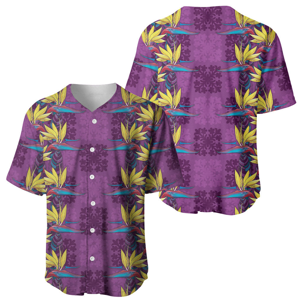 Hawaii Waikiki King Baseball Jersey Purple Quilt With Pua Manu LT05 - Polynesian Pride