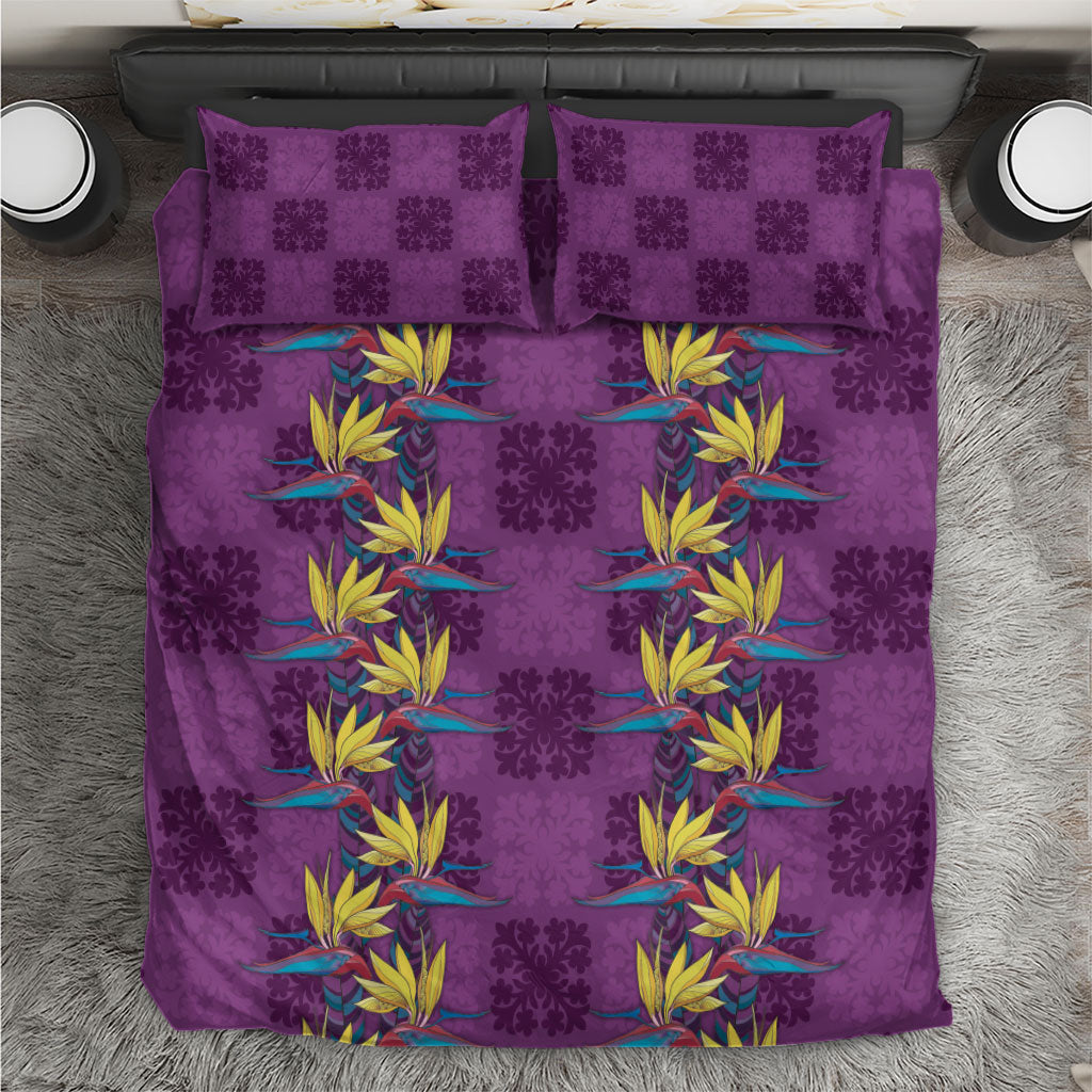 Hawaii Waikiki King Bedding Set Purple Quilt With Pua Manu