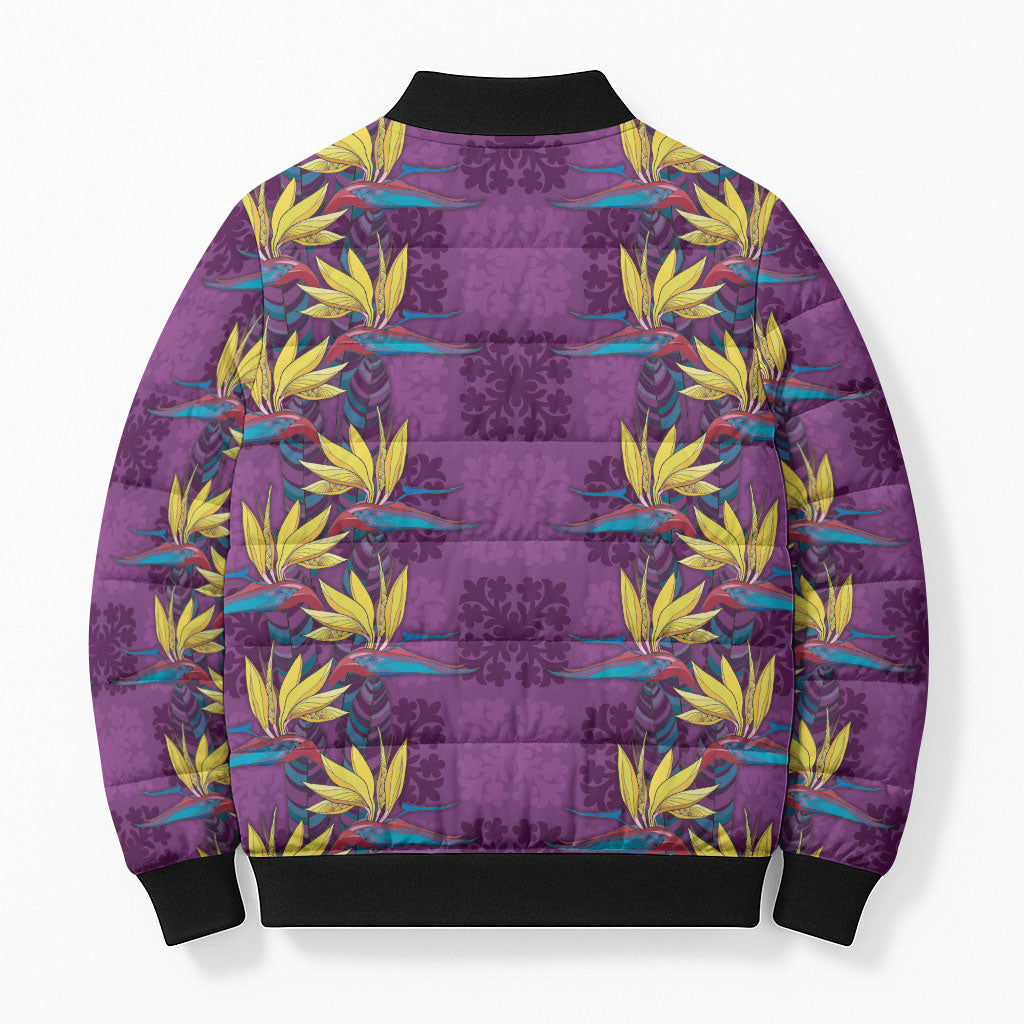 Hawaii Waikiki King Bomber Puffer Jacket Purple Quilt With Pua Manu LT05 - Polynesian Pride
