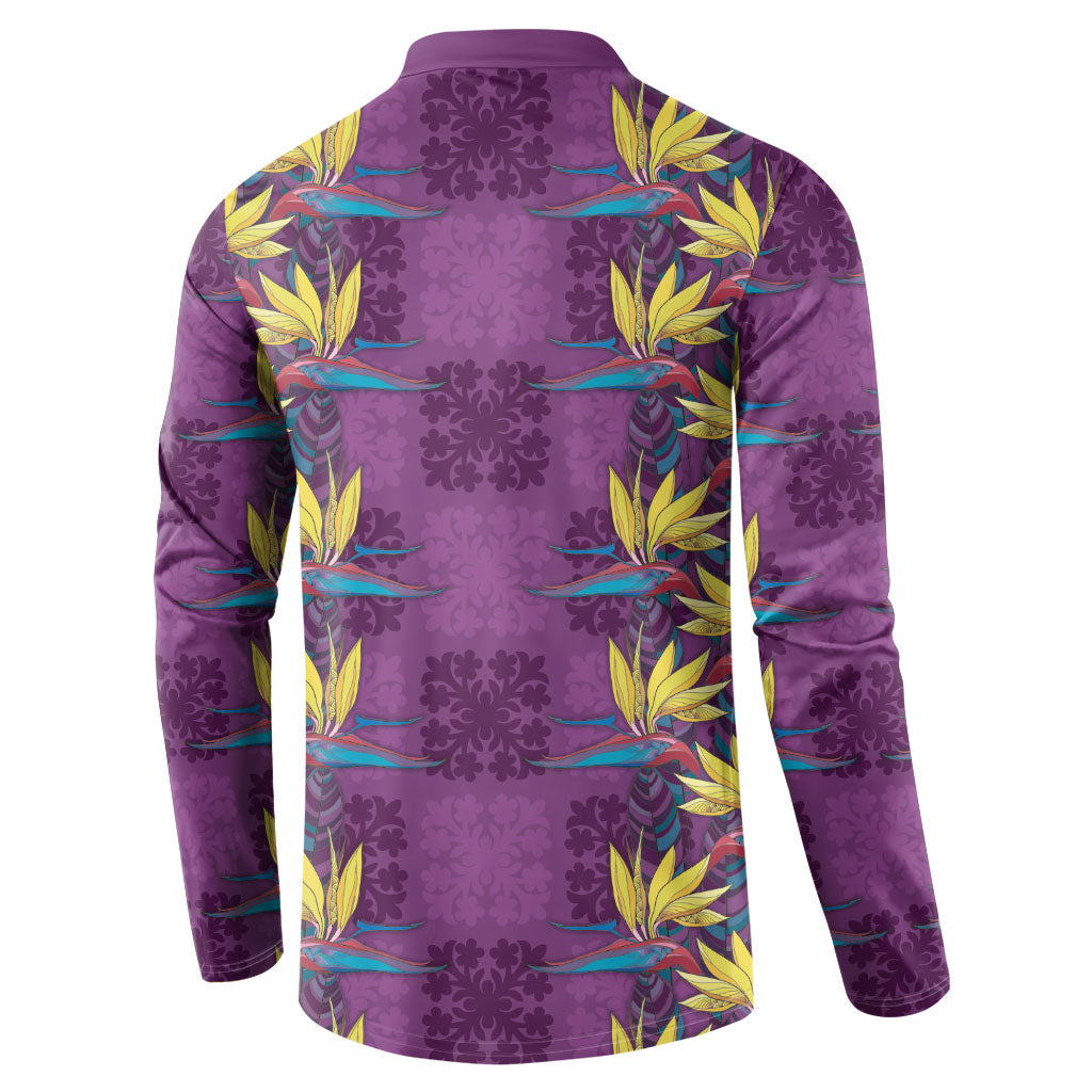 Hawaii Waikiki King Button Sweatshirt Purple Quilt With Pua Manu LT05 - Polynesian Pride
