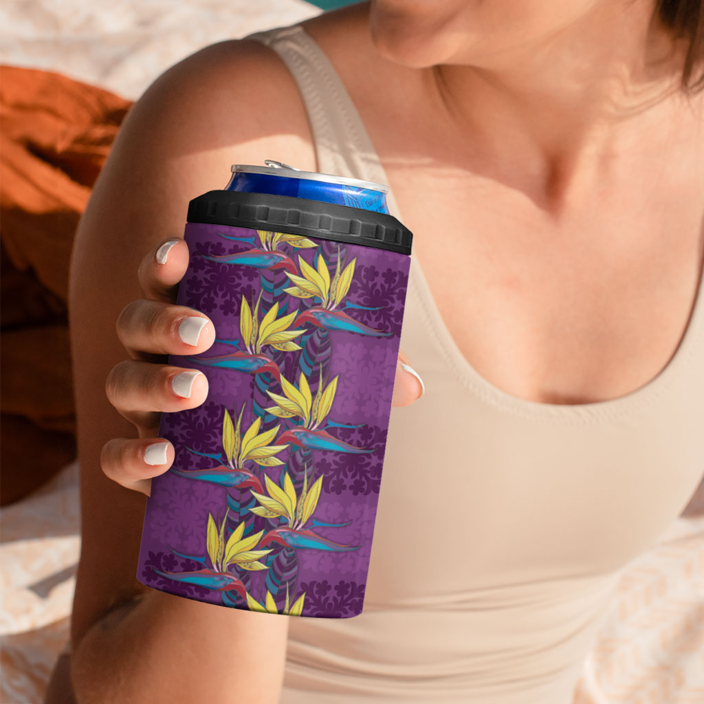 Hawaii Waikiki King 4 in 1 Can Cooler Tumbler Purple Quilt With Pua Manu LT05 - Polynesian Pride