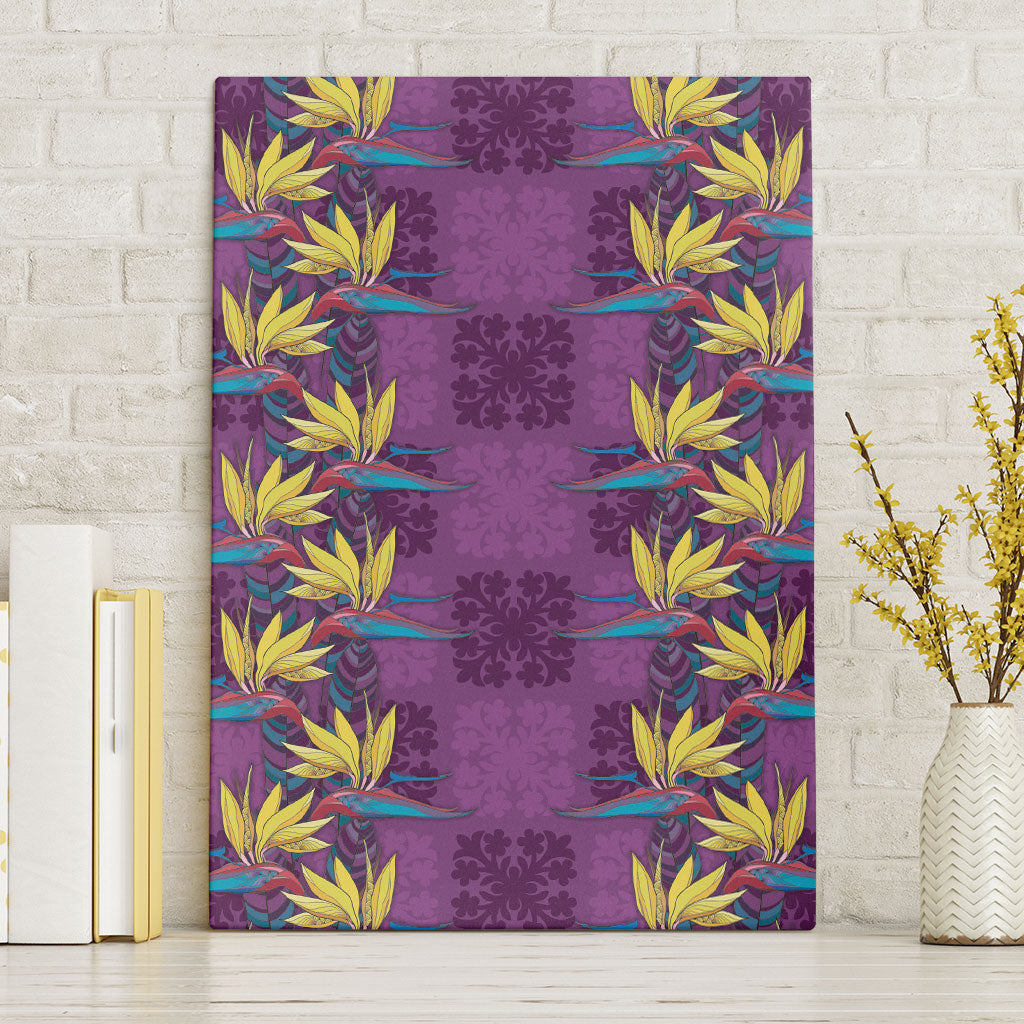 Hawaii Waikiki King Canvas Wall Art Purple Quilt With Pua Manu LT05 Without Frame Purple - Polynesian Pride