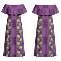 Hawaii Waikiki King Couples Matching Off Shoulder Maxi Dress and Hawaiian Shirt Purple Quilt With Pua Manu LT05 - Polynesian Pride