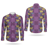 Hawaii Waikiki King Couples Matching Puletasi and Long Sleeve Button Shirt Purple Quilt With Pua Manu LT05 - Polynesian Pride