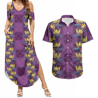 Hawaii Waikiki King Couples Matching Summer Maxi Dress and Hawaiian Shirt Purple Quilt With Pua Manu LT05 Purple - Polynesian Pride