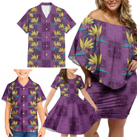 Hawaii Waikiki King Family Matching Off Shoulder Short Dress and Hawaiian Shirt Purple Quilt With Pua Manu LT05 - Polynesian Pride