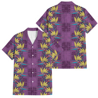 Hawaii Waikiki King Family Matching Off Shoulder Short Dress and Hawaiian Shirt Purple Quilt With Pua Manu LT05 Dad's Shirt - Short Sleeve Purple - Polynesian Pride