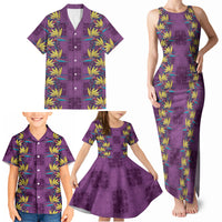 Hawaii Waikiki King Family Matching Tank Maxi Dress and Hawaiian Shirt Purple Quilt With Pua Manu LT05 - Polynesian Pride