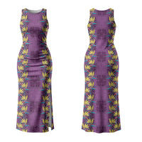 Hawaii Waikiki King Family Matching Tank Maxi Dress and Hawaiian Shirt Purple Quilt With Pua Manu LT05 Mom's Dress Purple - Polynesian Pride