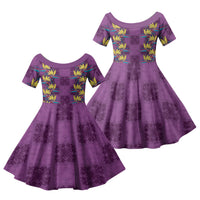 Hawaii Waikiki King Family Matching Tank Maxi Dress and Hawaiian Shirt Purple Quilt With Pua Manu LT05 Daughter's Dress Purple - Polynesian Pride