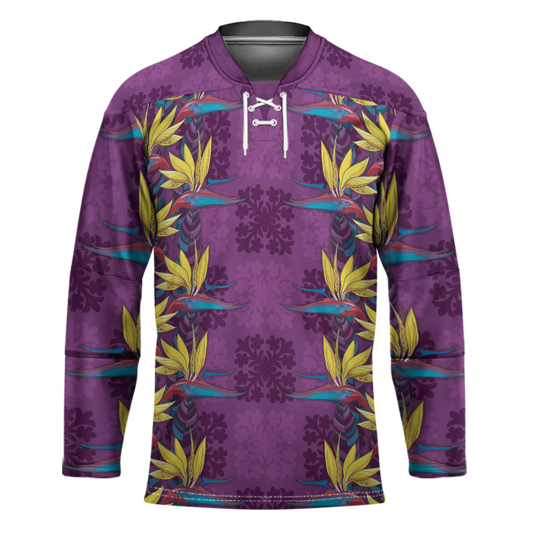 Hawaii Waikiki King Hockey Jersey Purple Quilt With Pua Manu LT05 Unisex Purple - Polynesian Pride