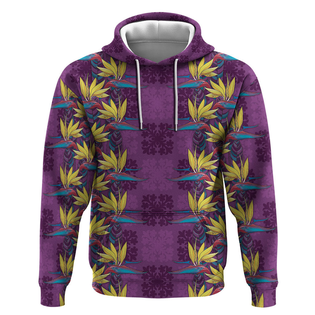 Hawaii Waikiki King Hoodie Purple Quilt With Pua Manu LT05 Pullover Hoodie Purple - Polynesian Pride