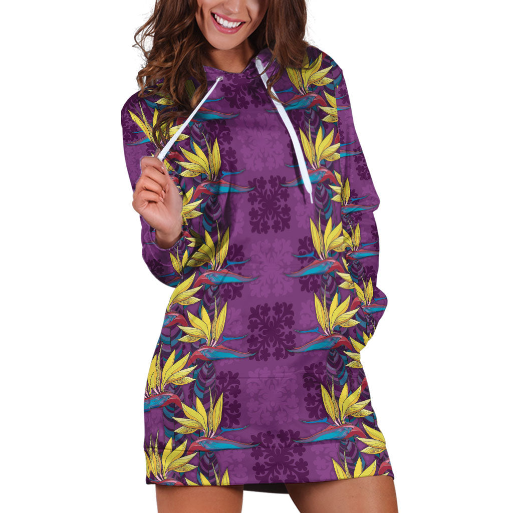 Hawaii Waikiki King Hoodie Dress Purple Quilt With Pua Manu LT05 Purple - Polynesian Pride