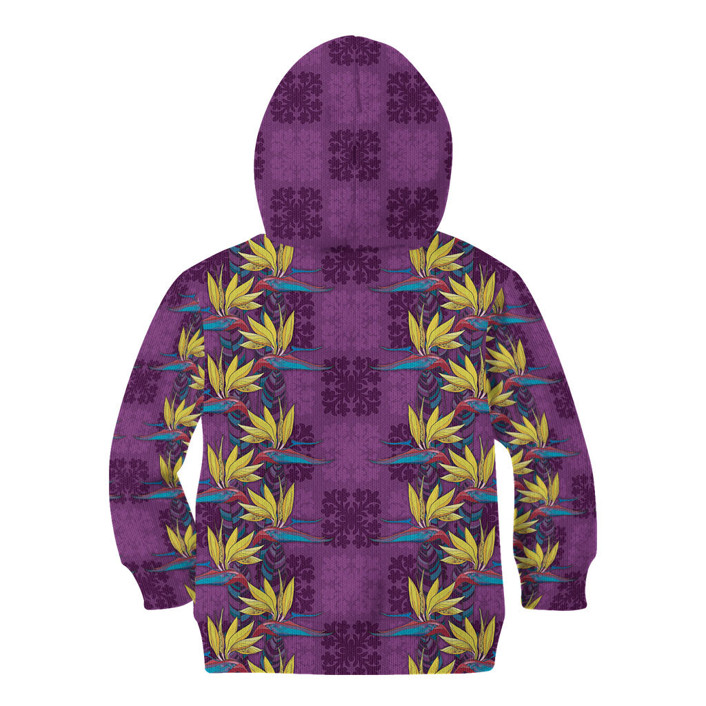 Hawaii Waikiki King Kid Hoodie Purple Quilt With Pua Manu LT05 - Polynesian Pride