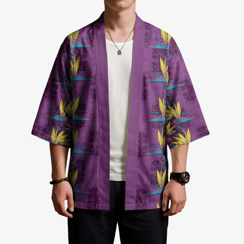 Hawaii Waikiki King Kimono Purple Quilt With Pua Manu LT05 - Polynesian Pride