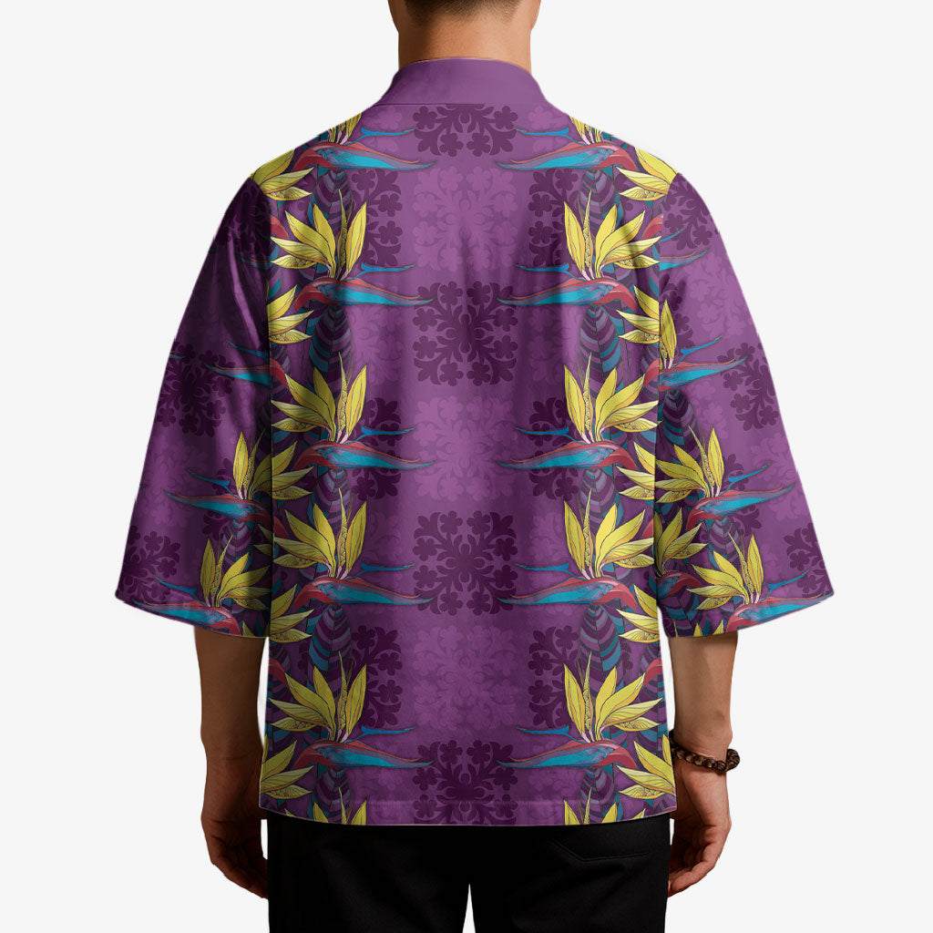 Hawaii Waikiki King Kimono Purple Quilt With Pua Manu LT05 - Polynesian Pride