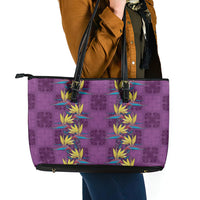 Hawaii Waikiki King Leather Tote Bag Purple Quilt With Pua Manu LT05 - Polynesian Pride