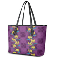 Hawaii Waikiki King Leather Tote Bag Purple Quilt With Pua Manu LT05 - Polynesian Pride