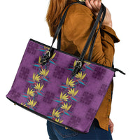 Hawaii Waikiki King Leather Tote Bag Purple Quilt With Pua Manu LT05 - Polynesian Pride