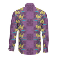 Hawaii Waikiki King Long Sleeve Button Shirt Purple Quilt With Pua Manu LT05 - Polynesian Pride
