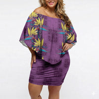 Hawaii Waikiki King Off Shoulder Short Dress Purple Quilt With Pua Manu LT05 Women Purple - Polynesian Pride