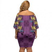 Hawaii Waikiki King Off Shoulder Short Dress Purple Quilt With Pua Manu LT05 - Polynesian Pride