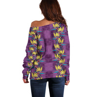 Hawaii Waikiki King Off Shoulder Sweater Purple Quilt With Pua Manu LT05 - Polynesian Pride