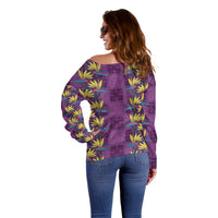 Hawaii Waikiki King Off Shoulder Sweater Purple Quilt With Pua Manu LT05 - Polynesian Pride
