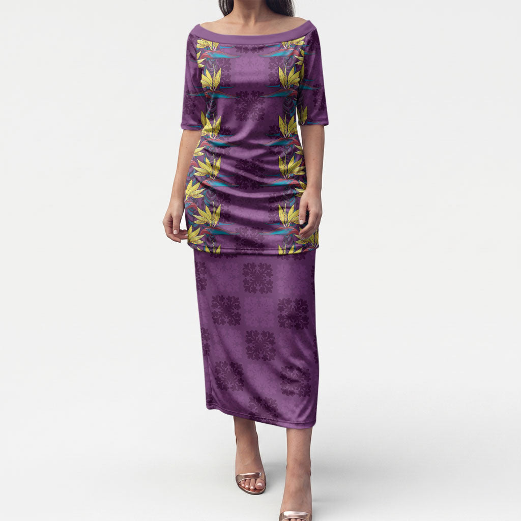 Hawaii Waikiki King Puletasi Purple Quilt With Pua Manu LT05 Long Dress Purple - Polynesian Pride