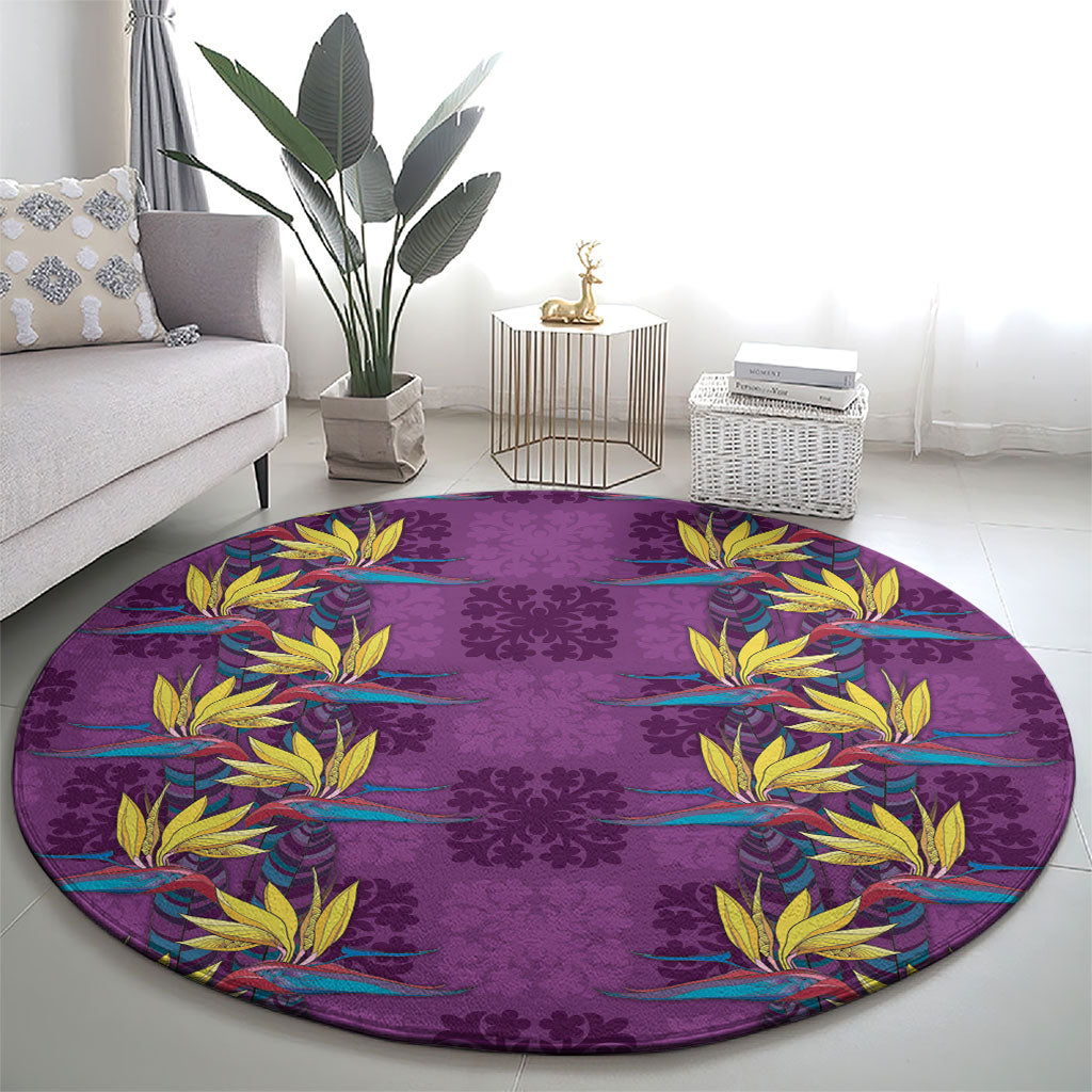 Hawaii Waikiki King Round Carpet Purple Quilt With Pua Manu LT05 - Polynesian Pride