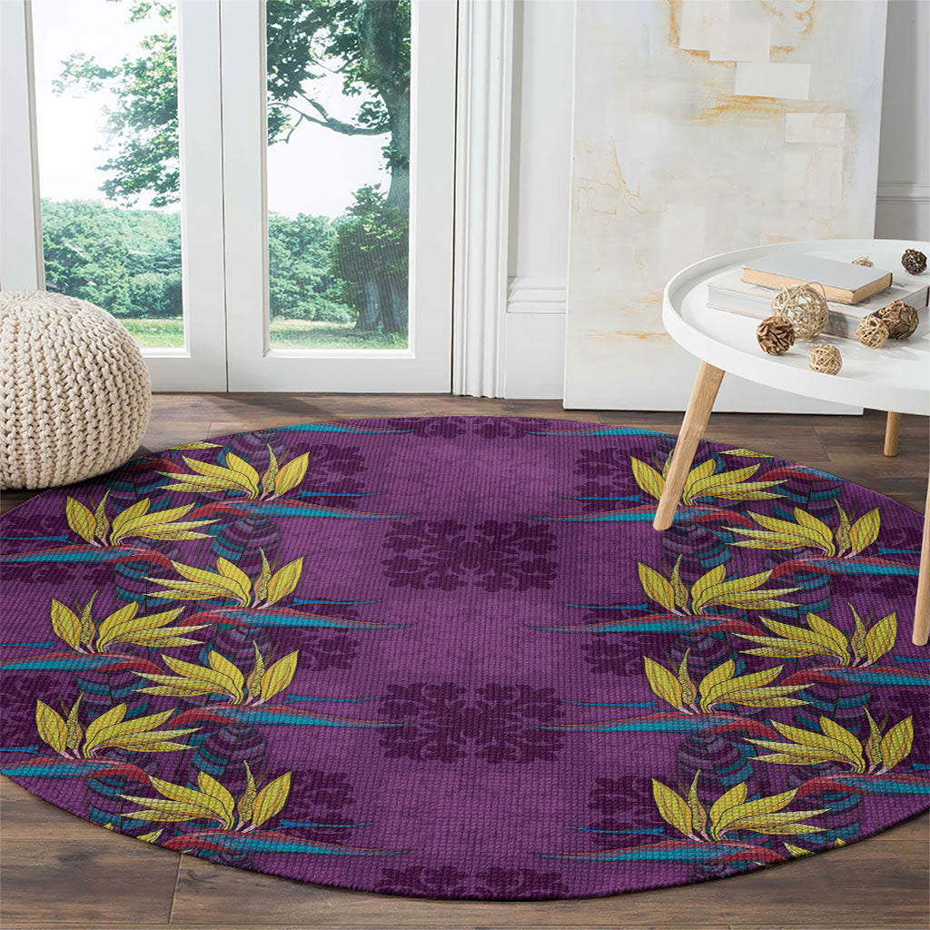 Hawaii Waikiki King Round Carpet Purple Quilt With Pua Manu LT05 - Polynesian Pride