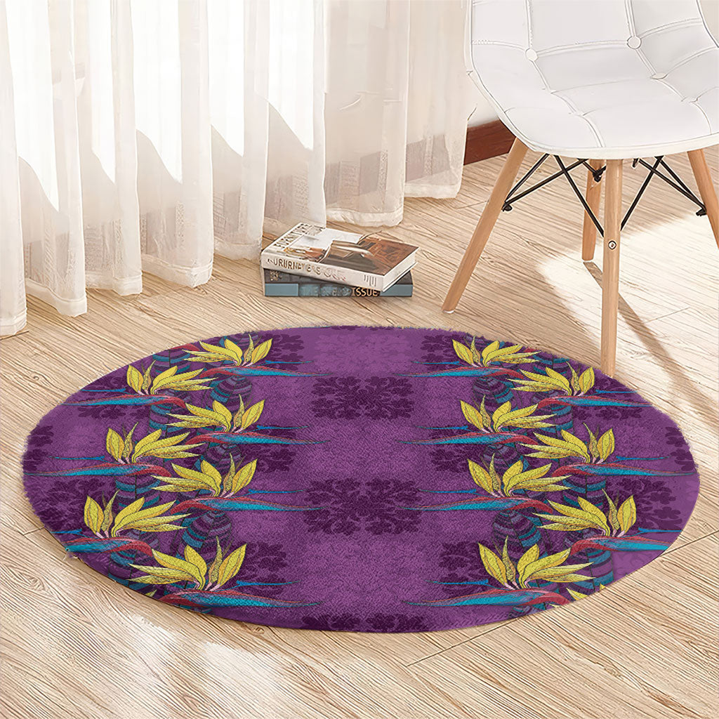 Hawaii Waikiki King Round Carpet Purple Quilt With Pua Manu LT05 - Polynesian Pride